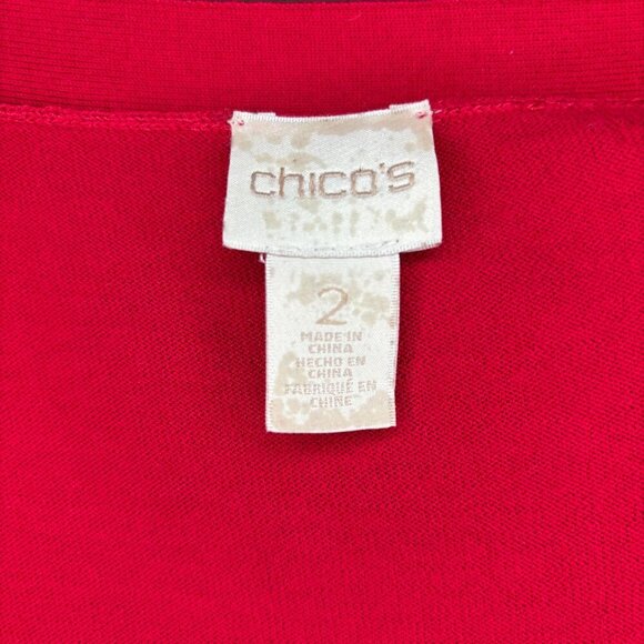 CHICO'S V-Neck Tunic Womens L 3/4 Sleeve Red Lace Up Detail - Picture 6 of 7